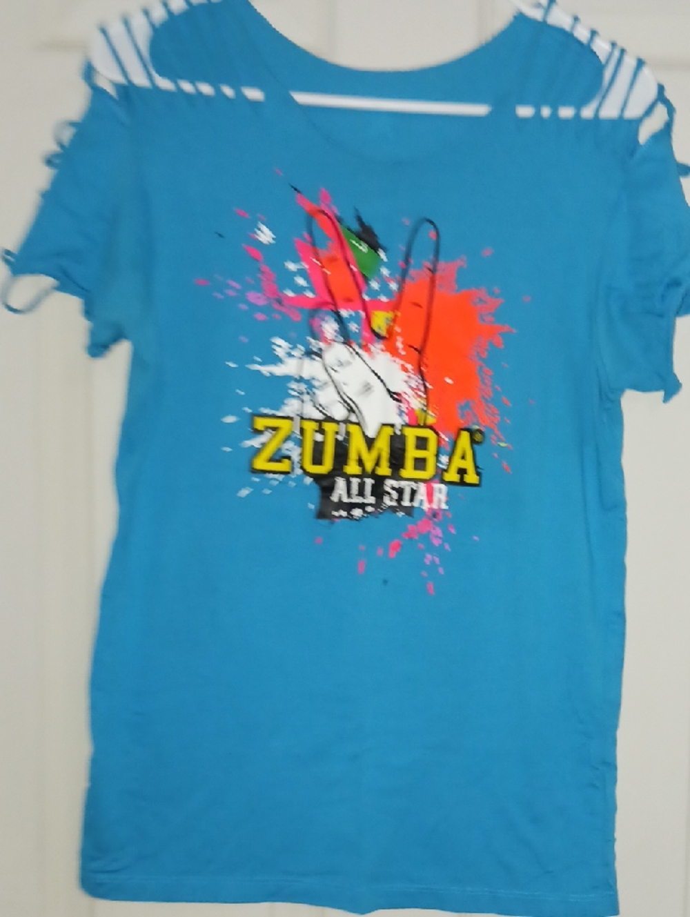 Zumba Fitness Blue Graphic Tee with Neon Splash